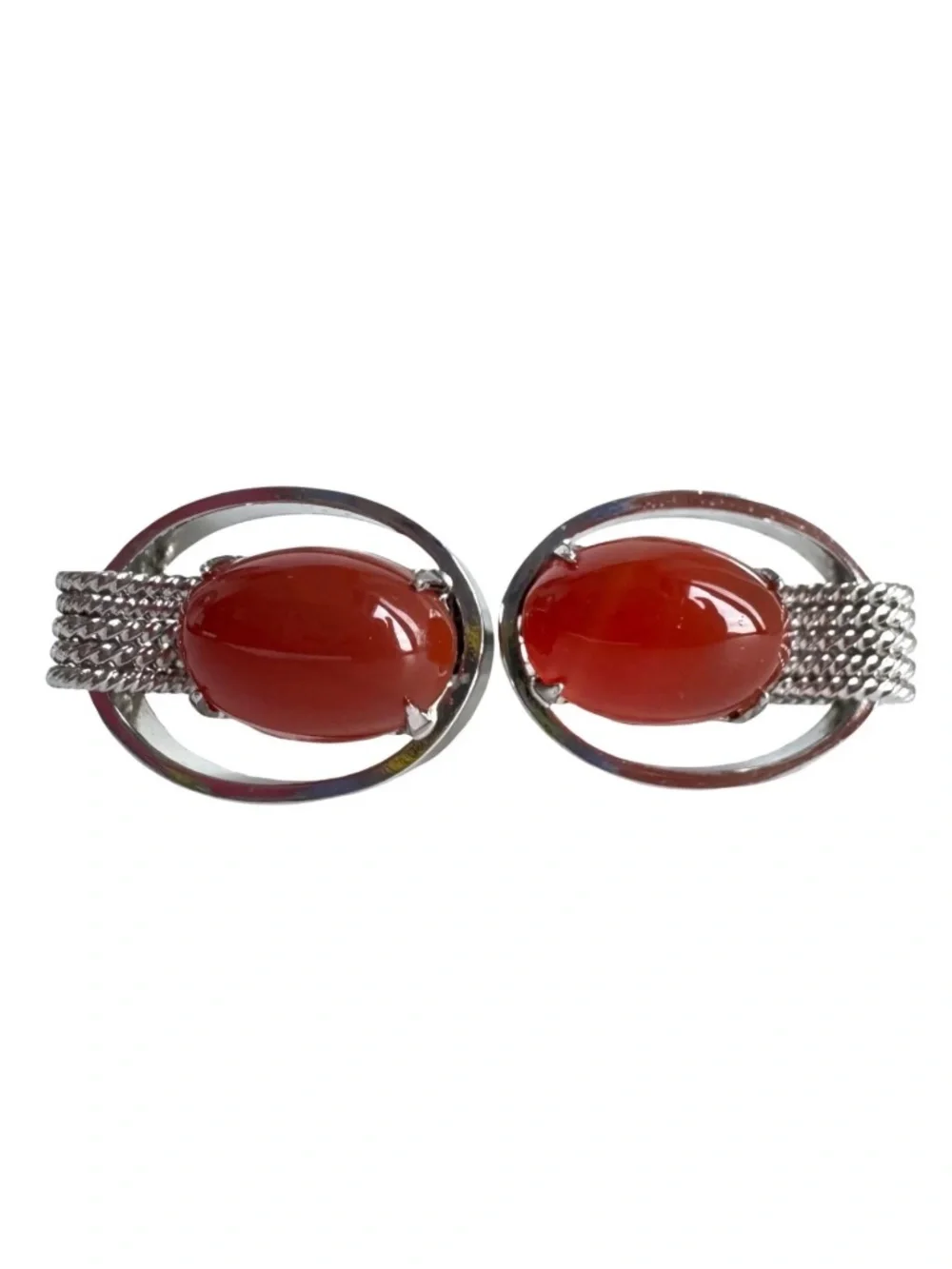 Vintage Red Cabochon Cufflinks Silver Tone Oval Mens Formal Jewelry Groom Gift